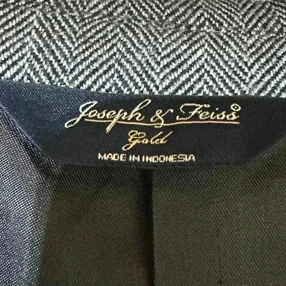Joseph & Feiss Gold Men’s Blazer Lambswool Gray Herringbone Sport Coat Size L - Picture 5 of 7
